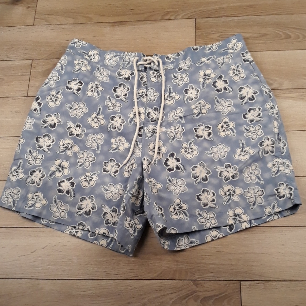 BROOKS BROTHERS Blue White Floral Sz XL Mens Swim Trunks‎
